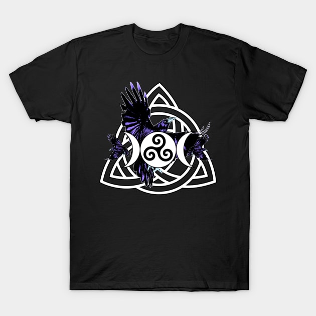 Purple Raven Morrigan Symbol with Moon and Triquetra T-Shirt by Occult Designs